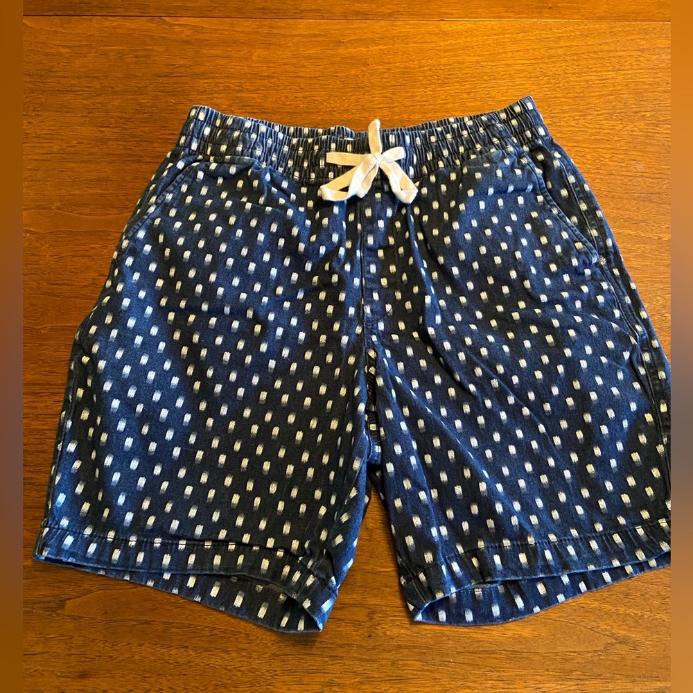 Old Navy elastic waist denim shorts with drawstring, navy blue & white, size S